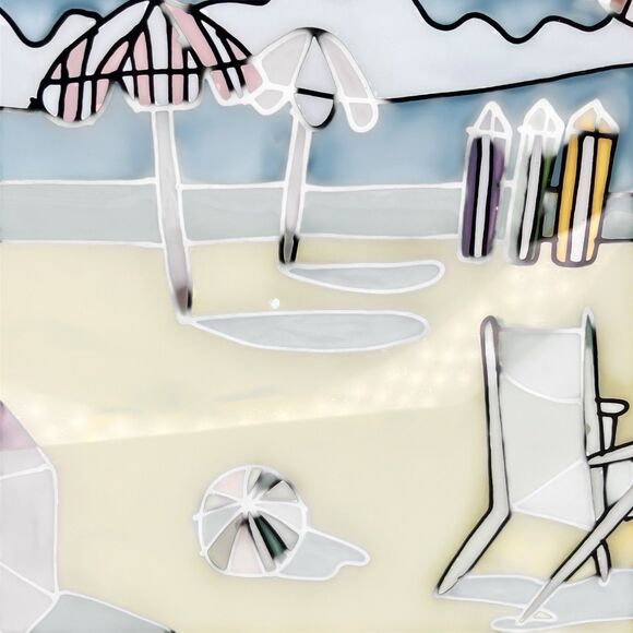 Beach Scene 3 D Art On Glass Stain Glass Style Colorful Wall Decor Picture Coast - Picture 6 of 14